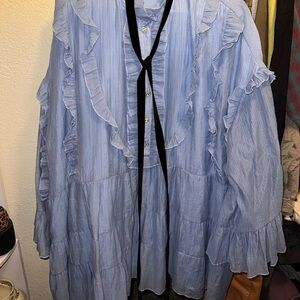 Sister Jane Blue Ruffle Dress With Velvet Tie Bow